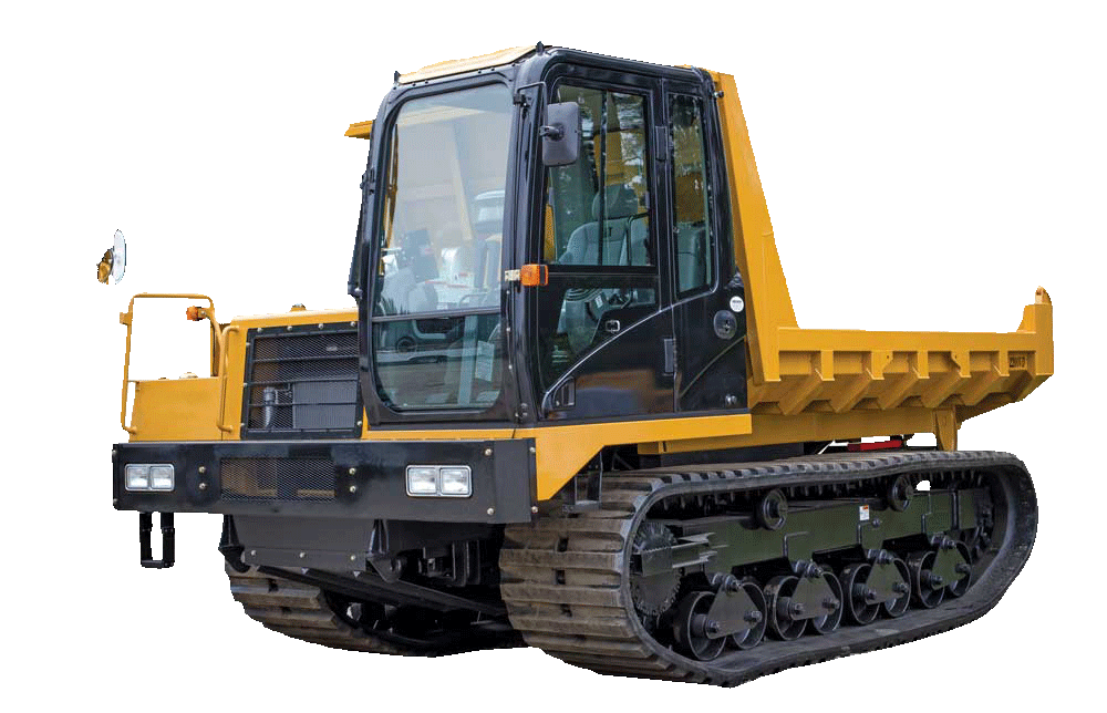 crawler-carrier-1 A yellow and black tractor is on the ground