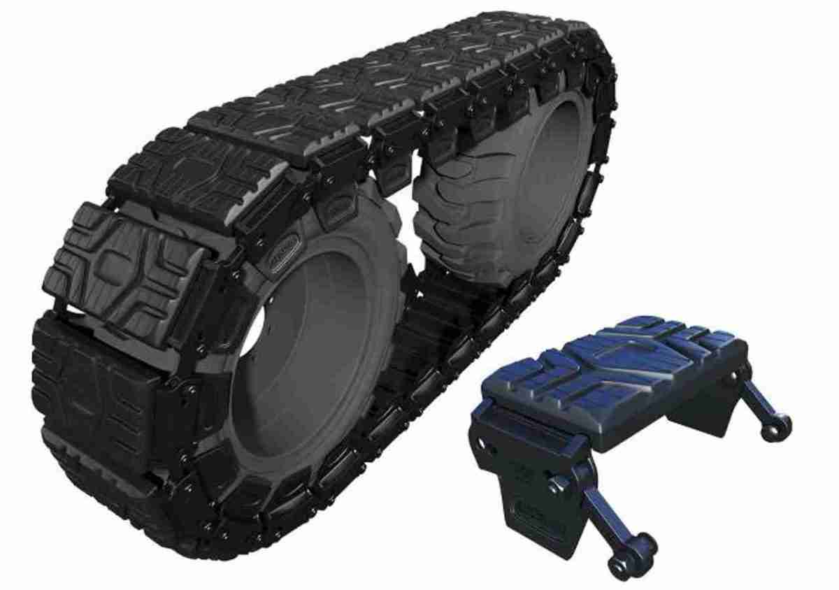 ott_rubberpads-scaled A black rubber track with two wheels and one wheel is attached to the tire.