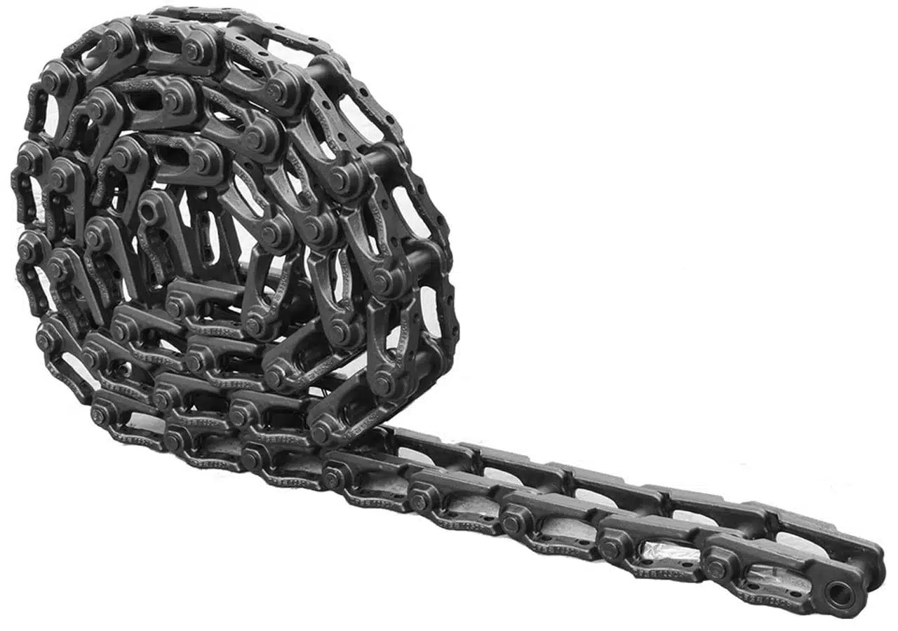 A chain is shown with the end of it curled up.